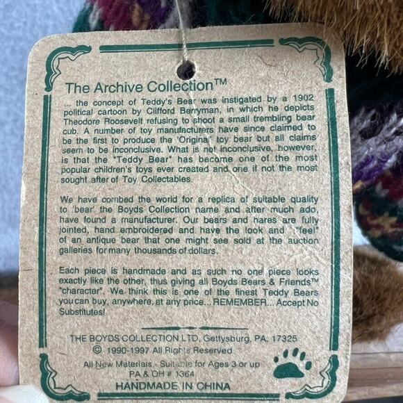 Boyds Bears Plush Bear 11" Knitted Sweater Beanie 1997 Waitsfield 94853 Bearwear - Picture 7 of 10